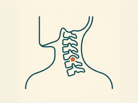 ilustração da coluna cervical com ponto de dor no inicio da altura do pescoço