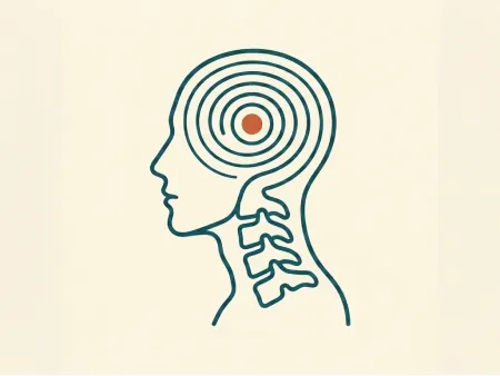 ilustração de dor de cabeça com ponto no centro do perfil de um rosto