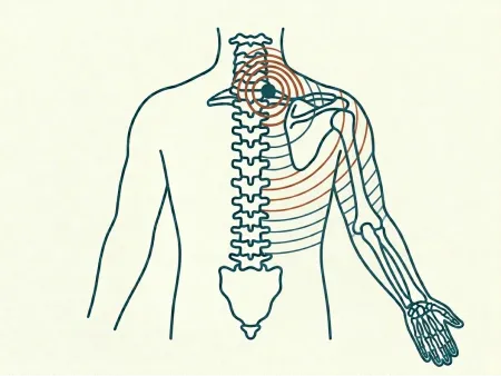 ilustração de dor irradiando pelas costas, do pescoço para o braço