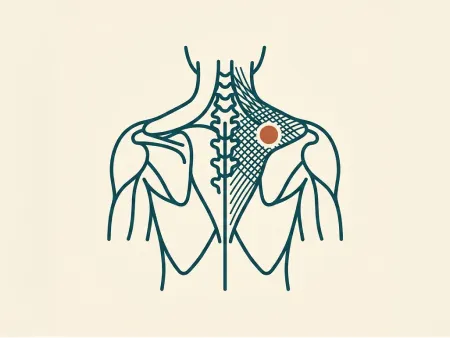 ilustração de ponto de dor no meio da musculatura das costas